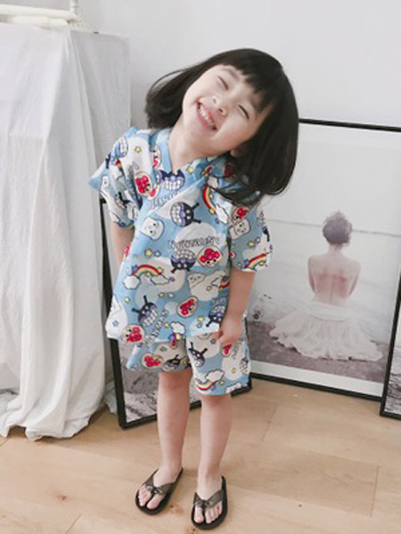 童装品牌2019春夏新款纯棉薄款短袖和服睡衣浴衣家居服套装