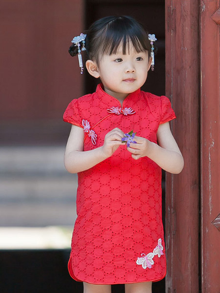 童装品牌2019春夏新款纯棉短袖中式旗袍中国风连衣裙