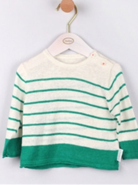童装品牌2019春夏针织绿色条纹毛衣