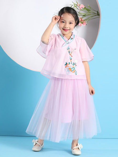 童装品牌2019春夏女童立领绣花时髦洋气两件套