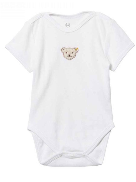 Steiff童装品牌2019春夏白色可爱小熊 暖宝宝婴童长袖三角哈连体爬爬衣