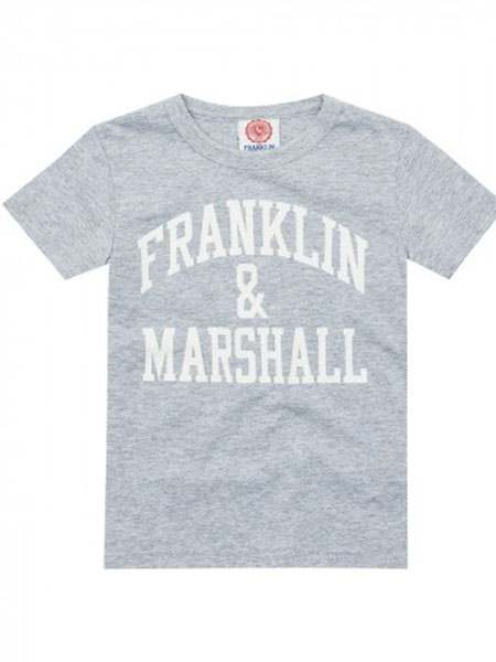 Franklin & Marshall童装品牌2019春夏标语字母短袖棒球灰色T恤 轻薄舒适透气凉爽