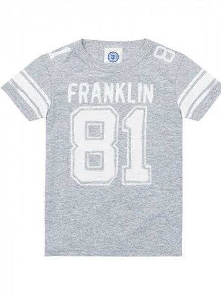 Franklin & Marshall童装品牌2019春夏标语字母短袖棒球灰T恤 轻薄舒适透气凉爽