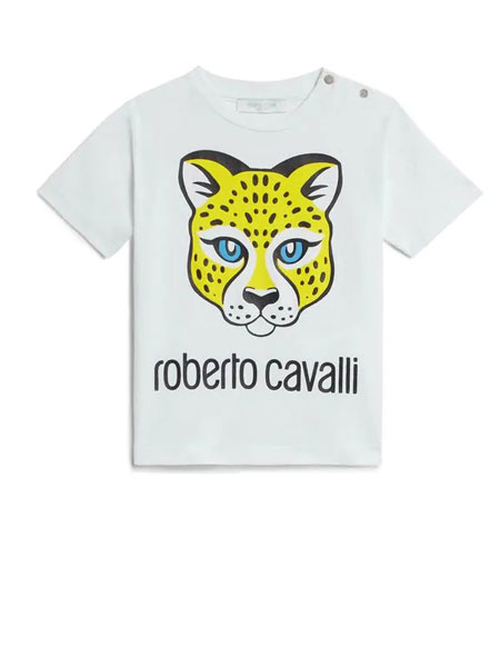 罗伯特·卡沃利Roberto Cavalli童装品牌2019秋季字母卡通小熊短袖T恤休闲童装女童