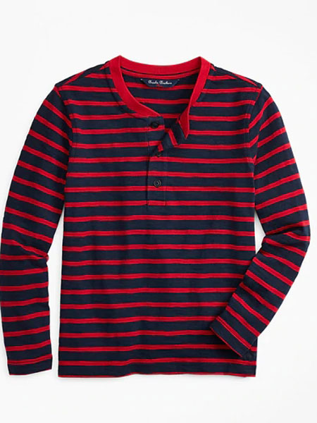 Brooks Brothers布克兄弟童装品牌2019秋季红黑相间条纹衬衫
