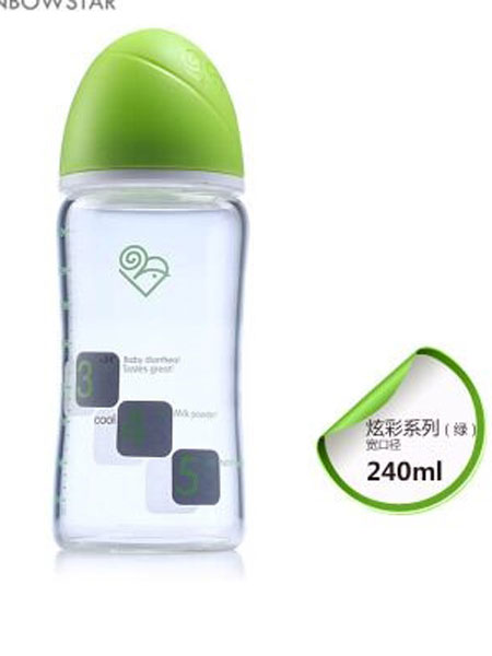 若宝婴童用品玻璃显温奶瓶炫彩绿240ml