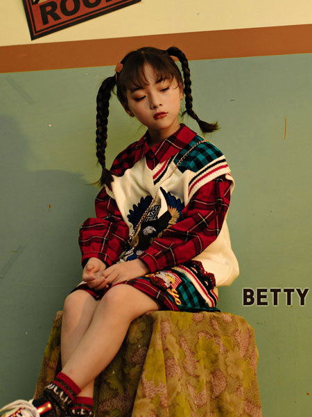贝蒂小羊童装品牌2019秋冬印花修身长袖百搭翻领衬衣