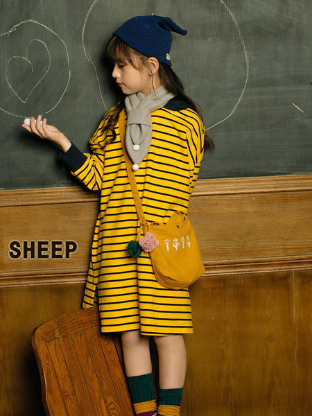 贝蒂小羊童装品牌2019秋冬黄色条纹风衣