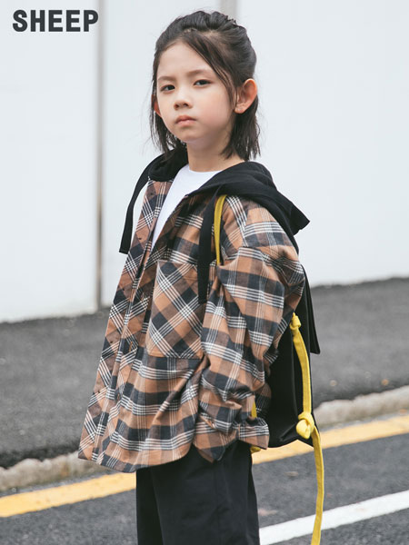 童装品牌2019秋冬经典格子纹侧边大口袋衬衫外套