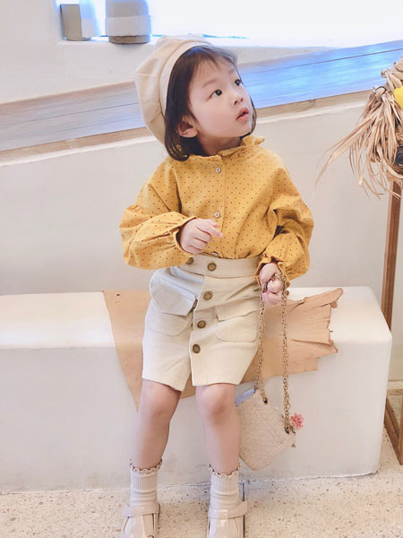 萌恩小酱童装品牌2019秋冬黄色印花衬衫