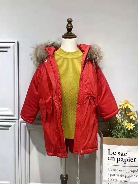 汇童装品牌2019秋冬针织黄色毛衣红色外套