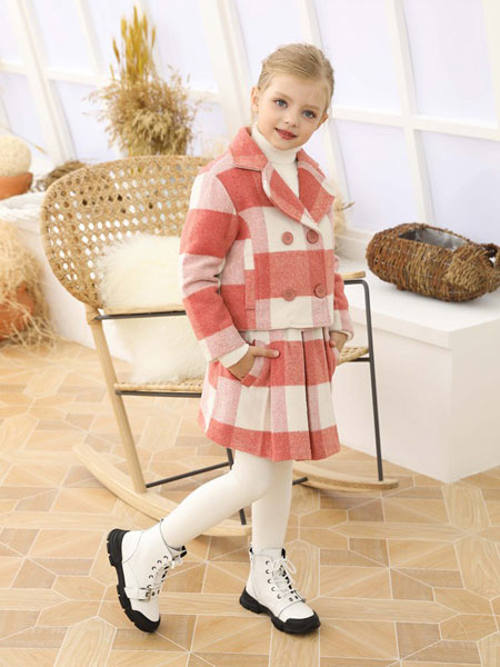 芭乐兔童装品牌2019秋冬格子双面羊毛呢子外套