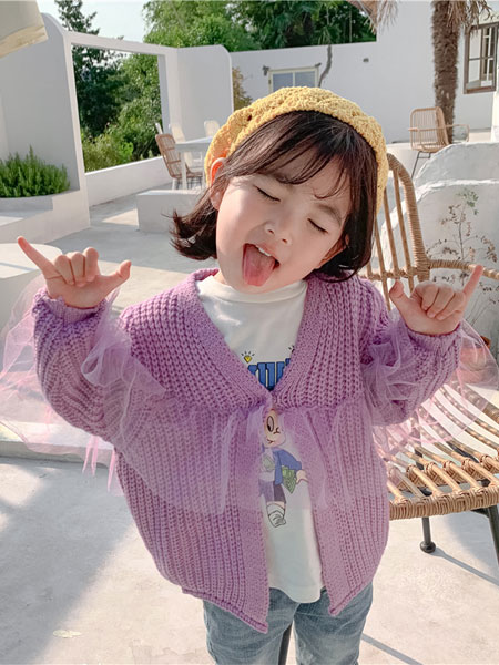 童装品牌2019秋冬紫色羊毛衫
