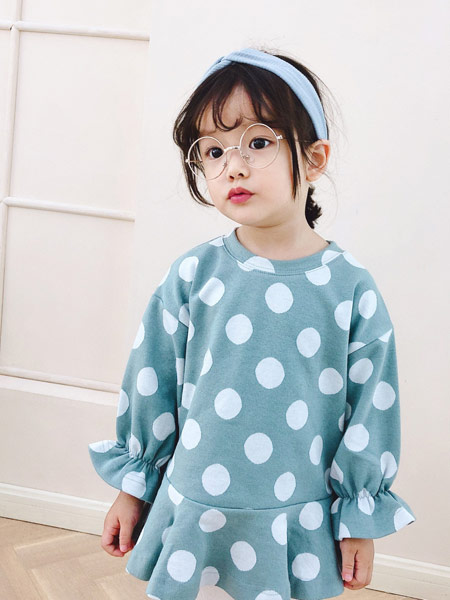 菲瑞娅童装品牌2019秋季蓝色印花裙子