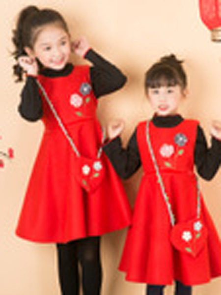 童装品牌2019春夏洋气秋冬红色公主连衣裙两件套