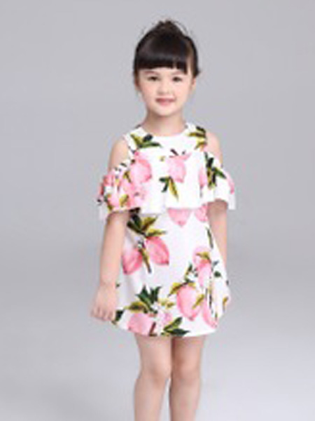 杭州童装品牌2019秋季柠檬印花海滩风童裙外贸童装