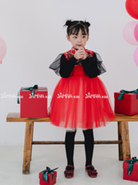 童装品牌2019秋季时尚洋气网纱连衣裙
