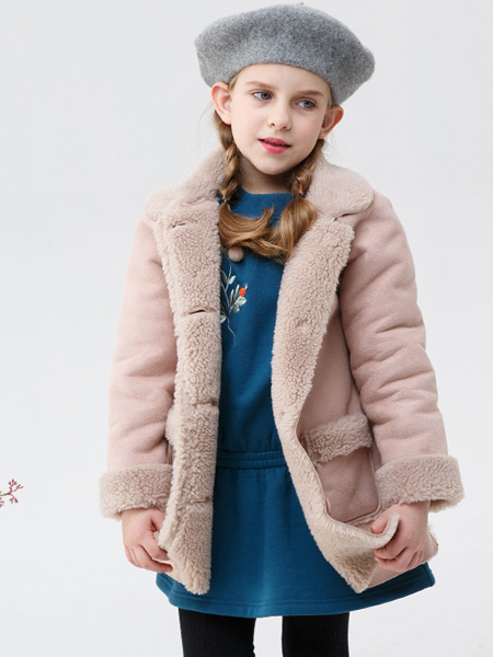 加比瑞童装品牌2019秋冬女童翻领麂皮绒外套中大童加绒保暖上衣
