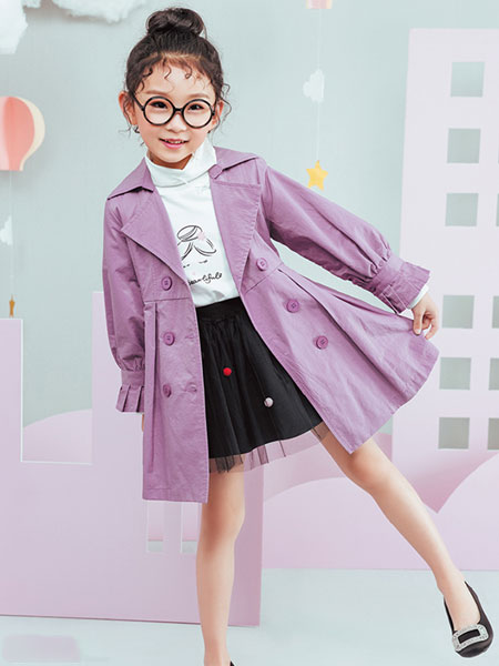 海威迩童装品牌2019秋冬新款紫色大衣