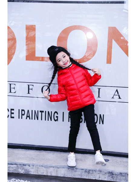 提莫布丁童装品牌2019秋冬红色羽绒保暖外套