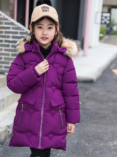 童装品牌2019秋冬女童冬装棉衣中大童彩色毛领棉服儿童外套