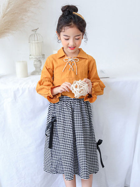 女童秋装套装裙2019新款韩版童装儿童格子中大童两件套