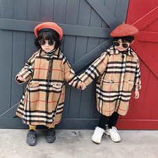 趣趣么么童装品牌2019秋冬儿童韩版毛呢子大衣 男女宝宝加绒加厚中长款格子呢外套