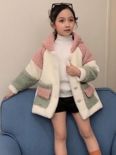 隆婴美童装品牌2019秋季新款毛呢拼接色夹克