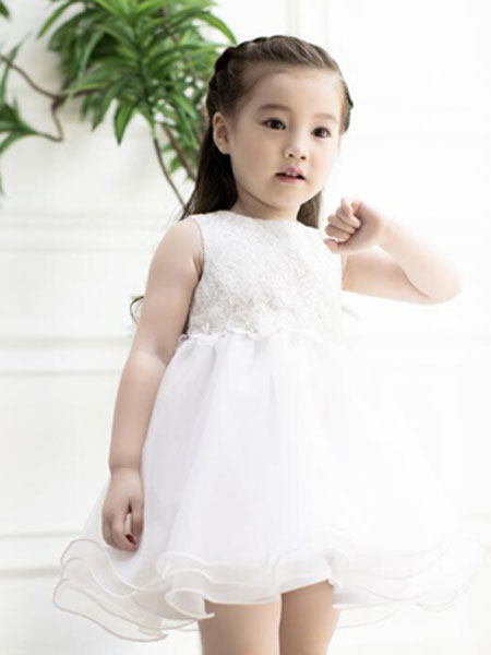 态熊童装品牌2020春夏新款白色透纱裙子