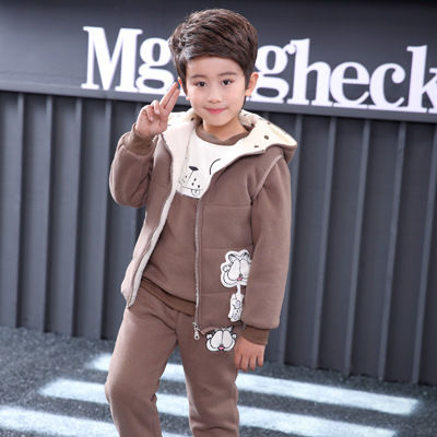 童装品牌2019秋季加绒加厚套装宝宝保暖服韩版冬季儿童卫衣