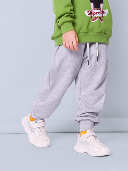 brongo童装品牌2020春夏加绒加厚运动裤男女童嘻哈风字母印花系带中大童装