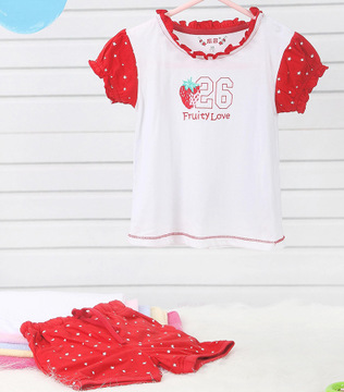 乐晋童装品牌2020春夏婴幼儿宝宝纯棉花边领短袖短裤印花户外套装针织
