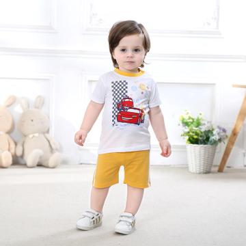 品牌2020春夏男款婴幼儿宝宝纯棉圆领短袖短裤套装印花欧美风格户外装