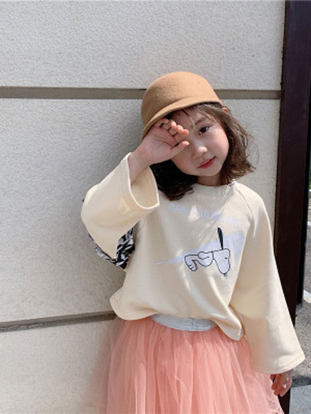品牌2020春夏格子装饰卫衣 儿童宽松休闲上衣韩版印花衣服