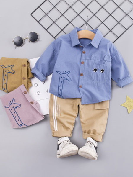 童装品牌2020春夏韩版两件套中小童儿童棉衬衫领上衣裤子
