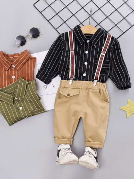 童装品牌2020春夏新款韩版中小童背带儿童潮流衬衫两件套