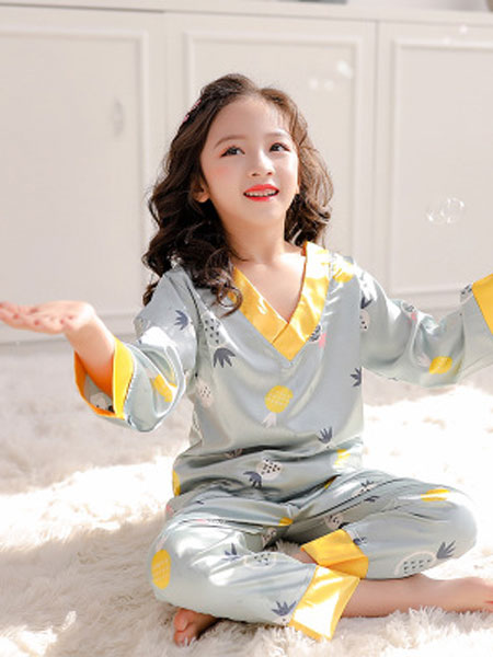 童装品牌2020春夏家居服长袖仿真丝套装中大童儿童冰丝睡衣