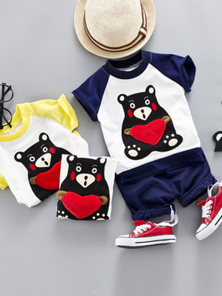 童装品牌2020春夏新款儿童短袖套装0-1-2-3岁宝宝衬衫两件套小孩衣服