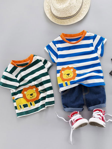 木易坊童装品牌2020春夏新款儿童短袖套装0-1-2-3岁宝宝衬衫两件套小孩衣服