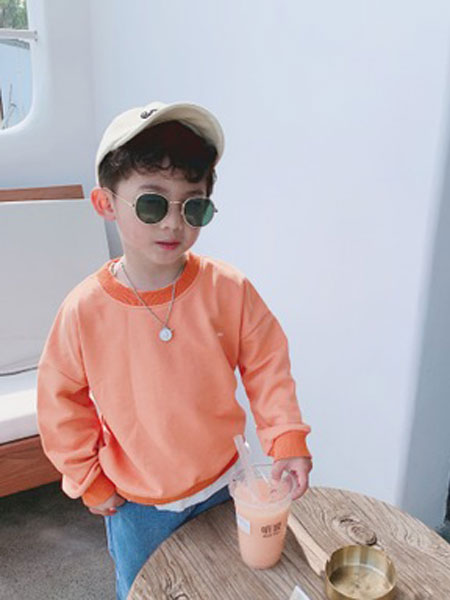 童装品牌2020春夏男童假两件卫衣宝宝纯色圆领套头衫