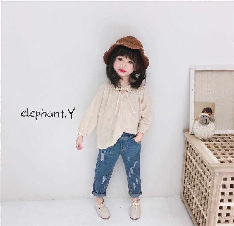 elephant.Y童装品牌2020春夏新款系带式纯色简洁长袖上衣