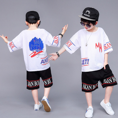 中大童2019夏季韩版儿童街舞服演出服短袖两件套运动休闲套装