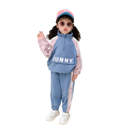 日韩时尚童装小童宝宝带帽拼接色圆领加厚卫衣秋冬男女儿童套头衫