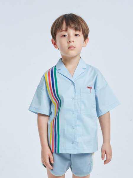童装品牌2020春夏彩虹条纹短袖衬衫