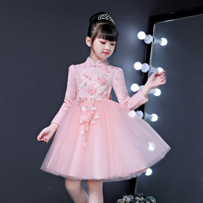 童装品牌2020春夏新款韩版蓬蓬纱花童婚纱长袖儿童演出服礼服裙
