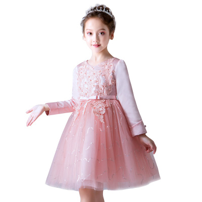 童装品牌2020春夏新款韩版蓬蓬纱花童婚纱长袖儿童演出服礼服裙