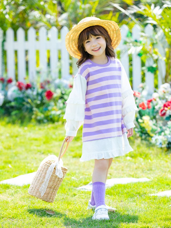 褆米TIMI&KIDS童装品牌2020春夏新款纯色条纹长袖气质连衣裙