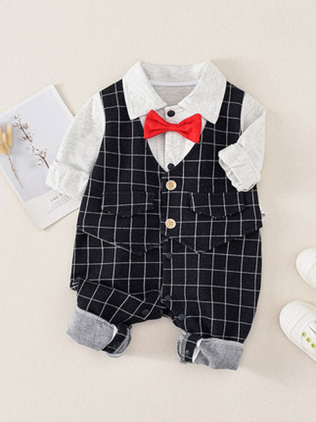 爱尼迪童装品牌2020春夏新款经典绅士婴儿连体衣