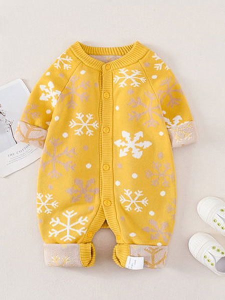 爱尼迪童装品牌2020春夏新款飘雪印花婴儿连体衣