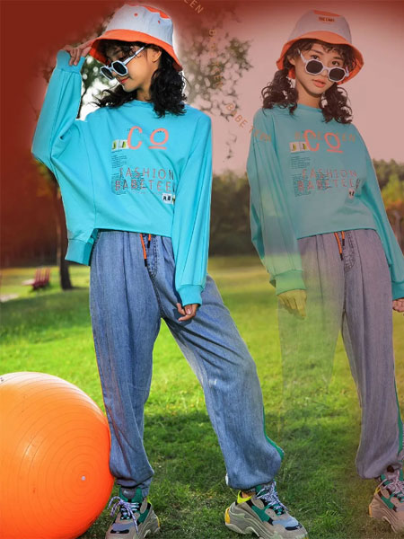 贝贝媞妮童装品牌2020春夏新款纯色个性印字长袖上衣